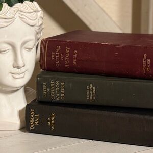 Vintage antique Decorative Book Set with Red Green and Black Covers gold accents